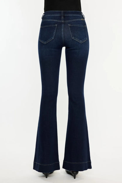Kancan High Rise Slim Flare Jeans – Dark Wash Stretch Denim - Fashorio