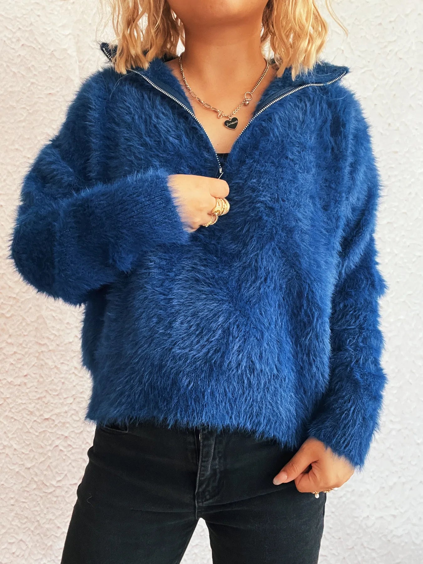 Cozy Fuzzy Half-Zip Sweater - Fashorio