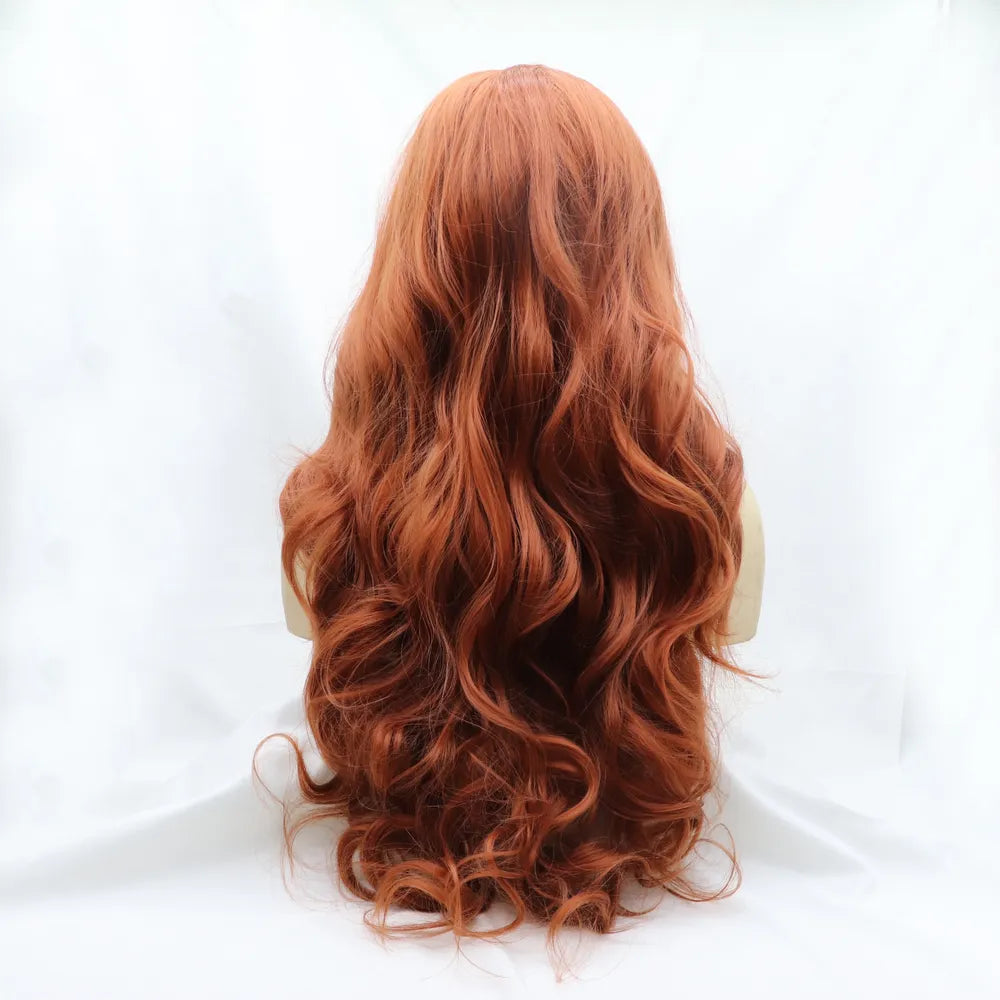 Long wavy lace front wig side view