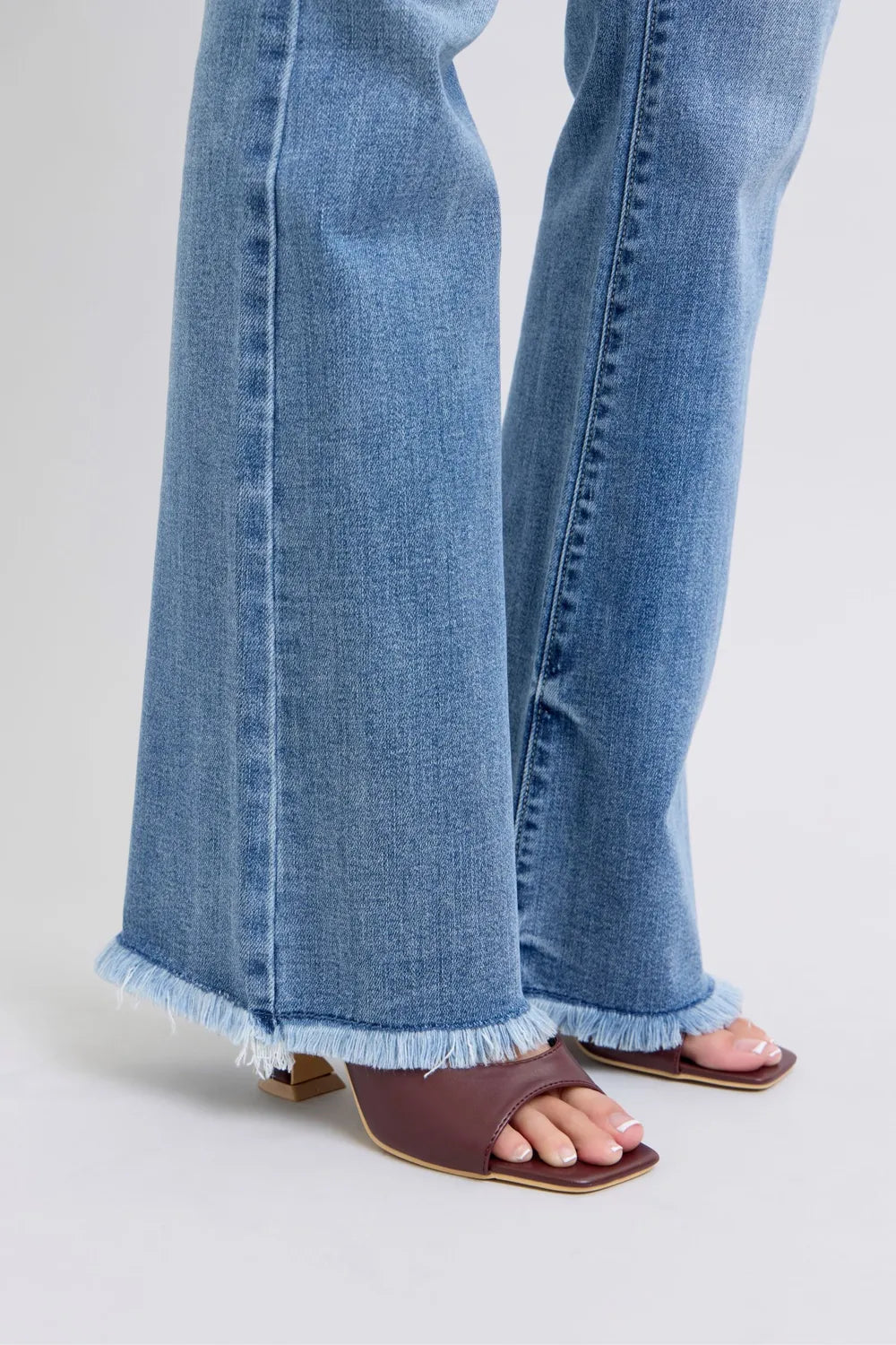 Judy Blue Full Size Raw Hem High Rise Bootcut Jeans - Fashorio