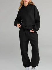 Full Size Kangaroo Pocket Hoodie and Joggers Set Plus Size Black - Fashorio
