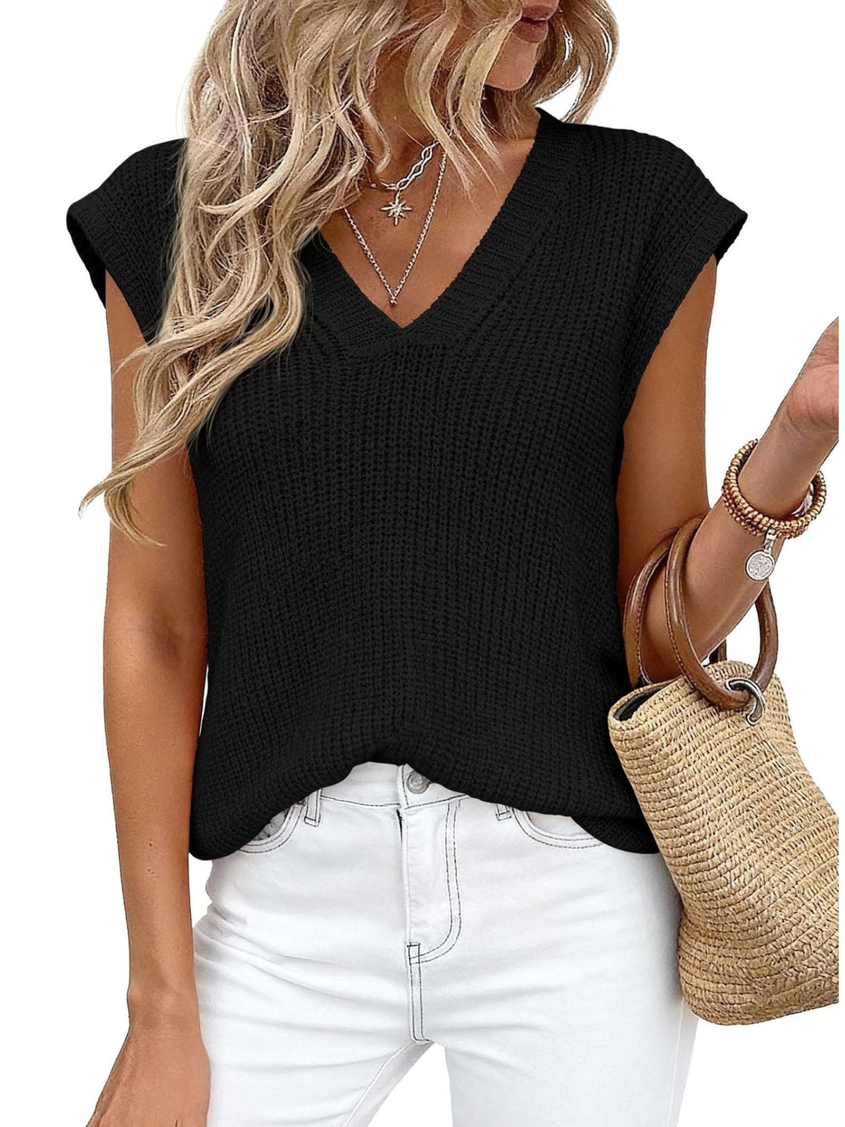 V Neck Knit Sweater Vest, view 7
