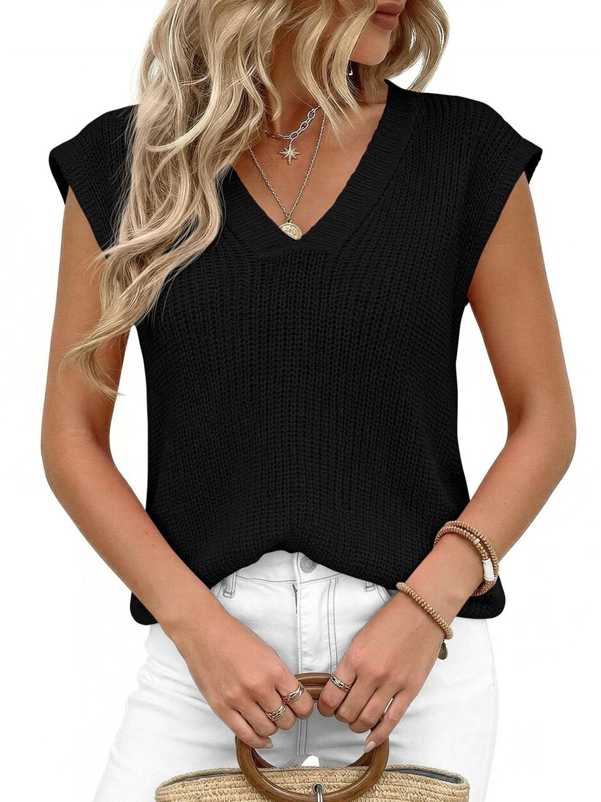 V Neck Knit Sweater Vest, view 6