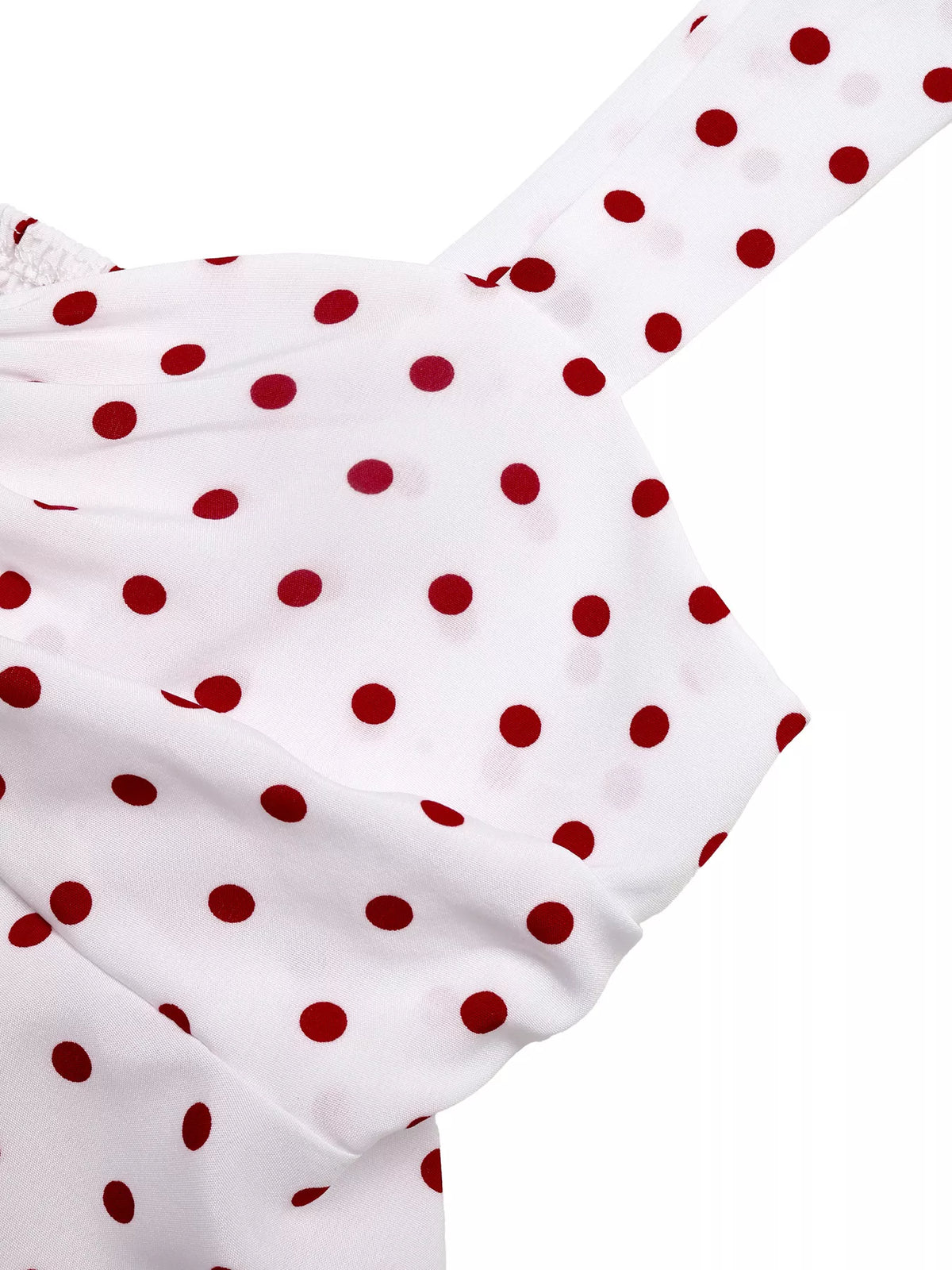 White polka dot ruched cami top front view