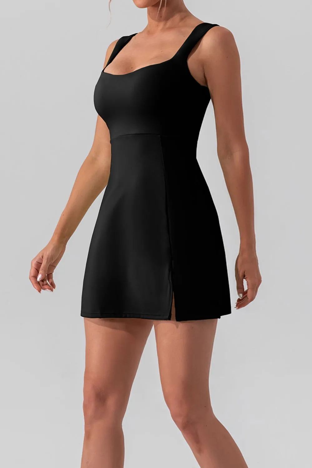 Square Neck Sleeveless Slit Mini Active Dress side view