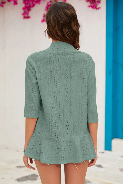 Eyelet Open Front Cardigan - Fashorio