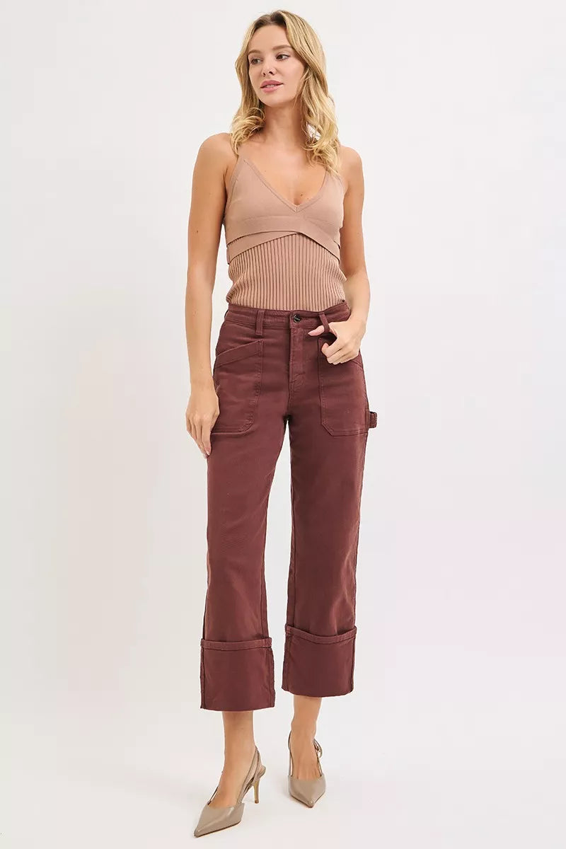 Close up of brown denim texture and cuff