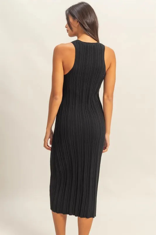 Ribbed Knit Bodycon Dress in Black detail