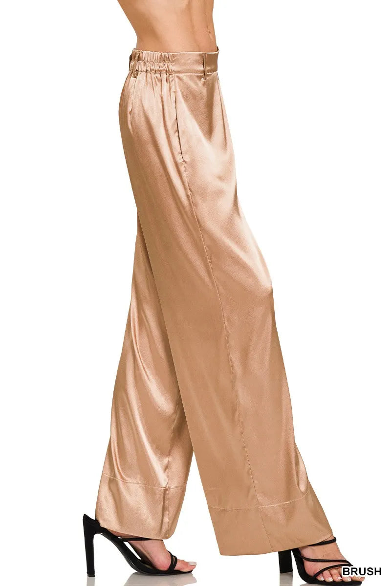 Zenana Wide-Leg Satin Pants - Fashorio