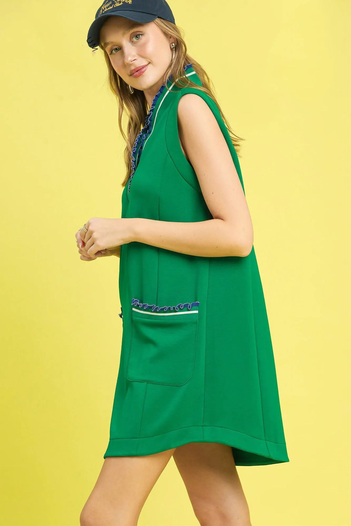 Frill Contrast Trim Sleeveless Mini Dress back view