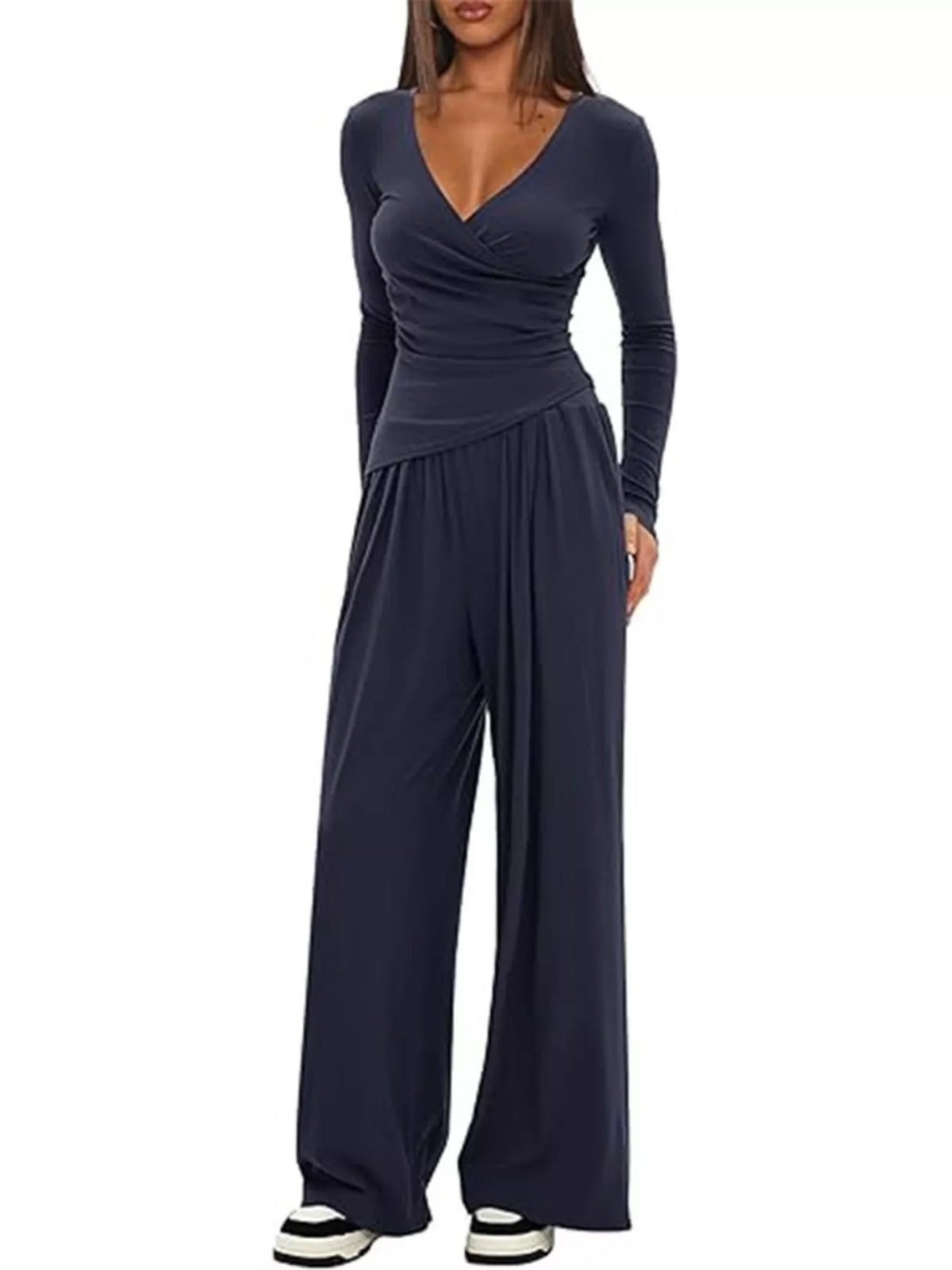 Casual Long Sleeve Top and Wide Leg Pants Set, view 10