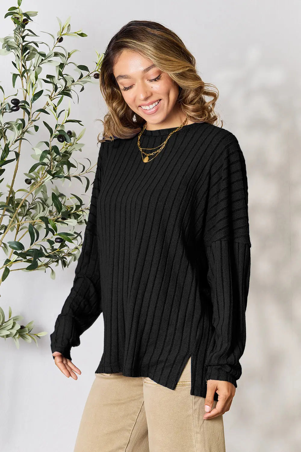 Ribbed knit top back view