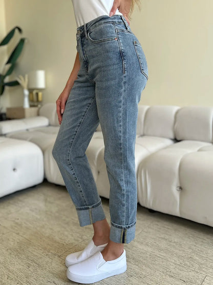 Judy Blue Full Size High Waist Cuff Hem Jeans - Fashorio