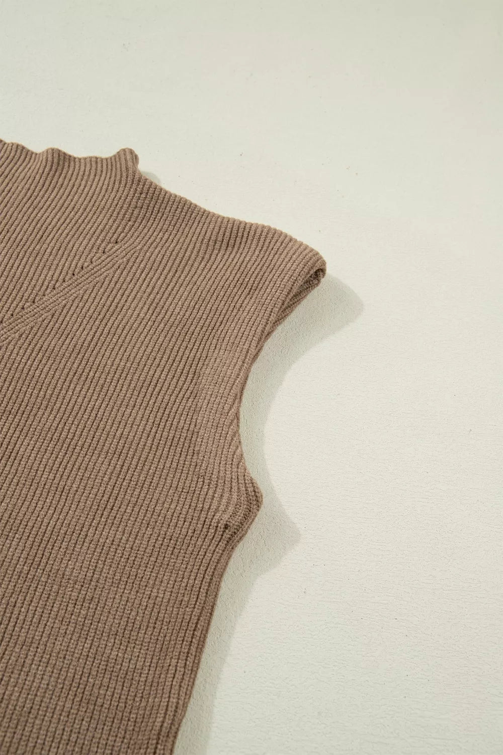 Taupe Ribbed Mock Neck Sweater Vest, view 7