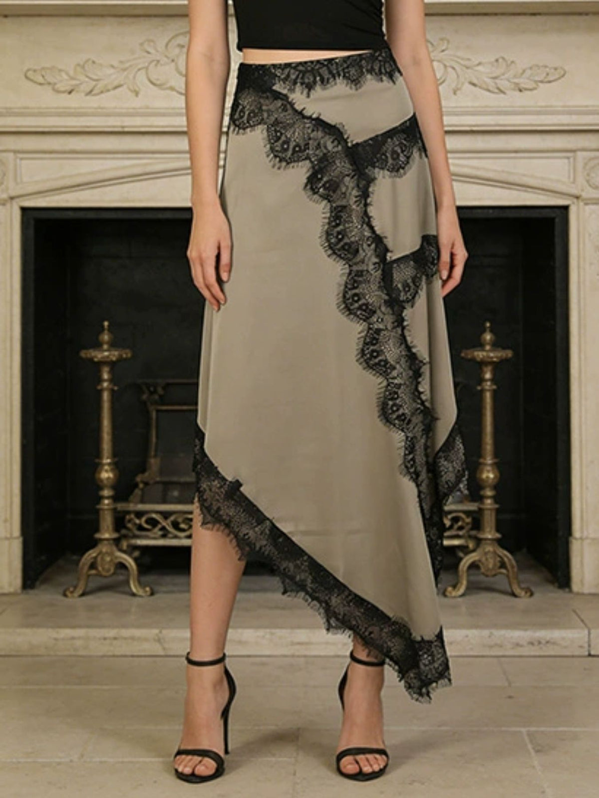 Black lace cutout short sleeve dress full length view