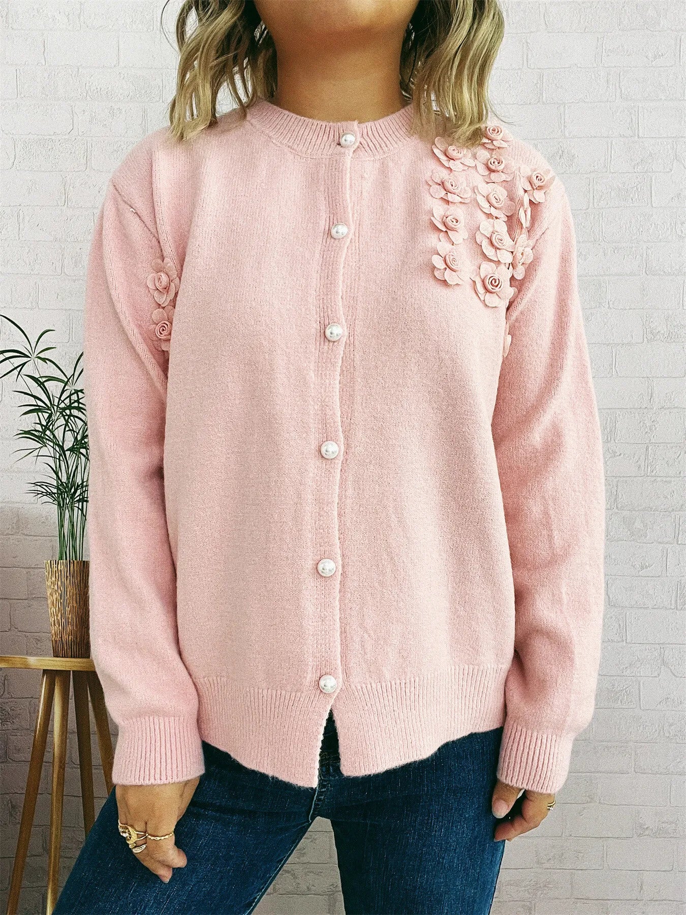 Flower Button Up Long Sleeve Cardigan - Fashorio