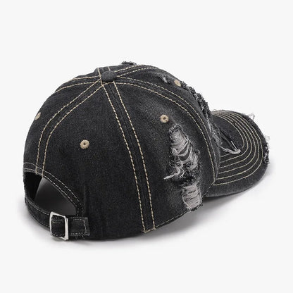 Distressed Adjustable Cotton Baseball Cap - Fashorio