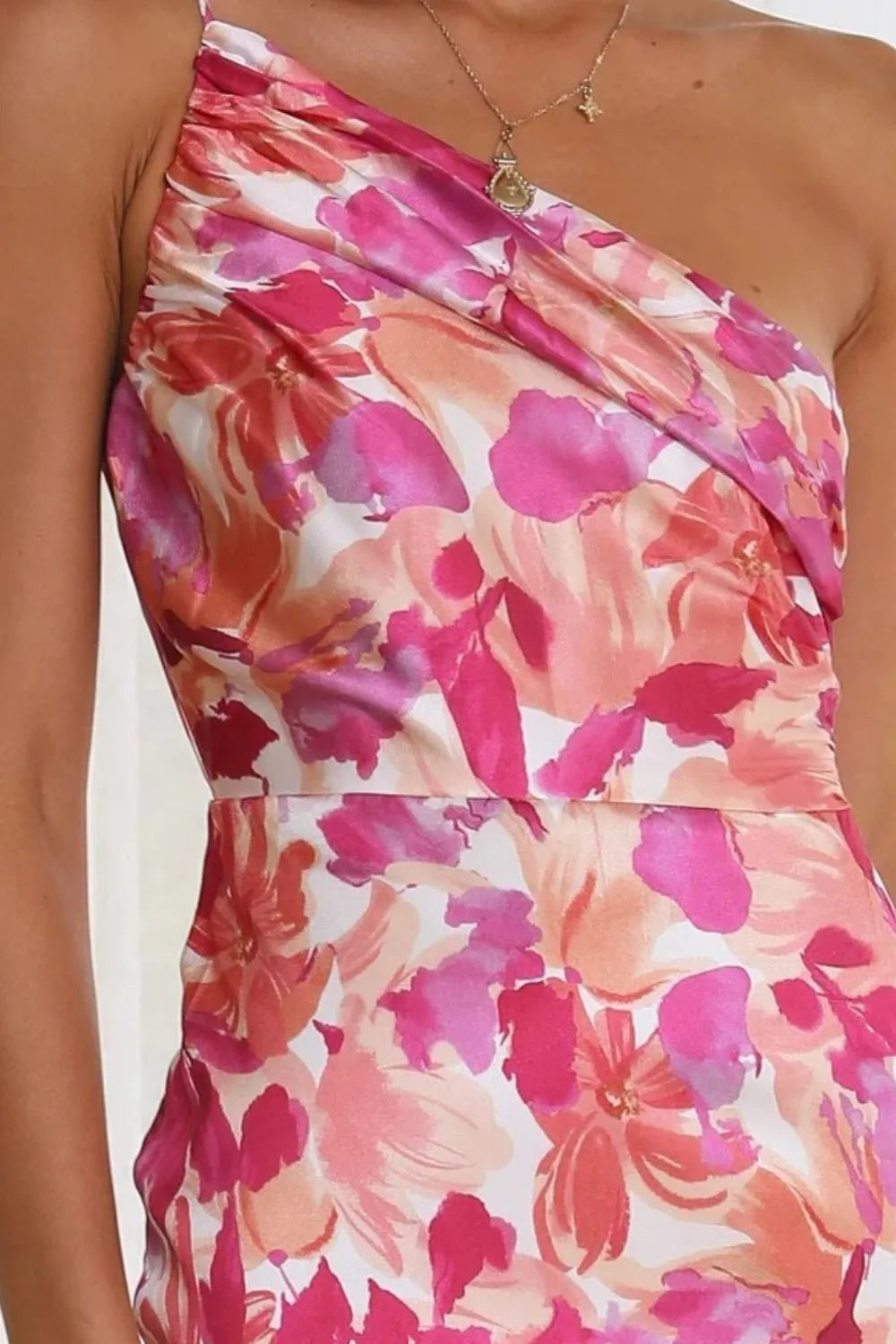 Pink Ruched One Shoulder Midi Dress, view 6