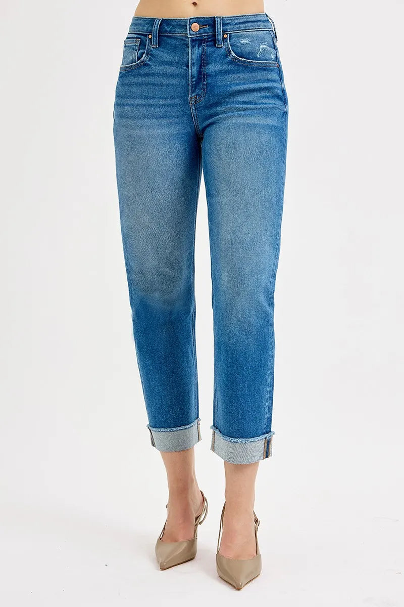 RISEN Full Size High Rise Boyfriend Fit Ankle Jeans Plus SIze - Fashorio