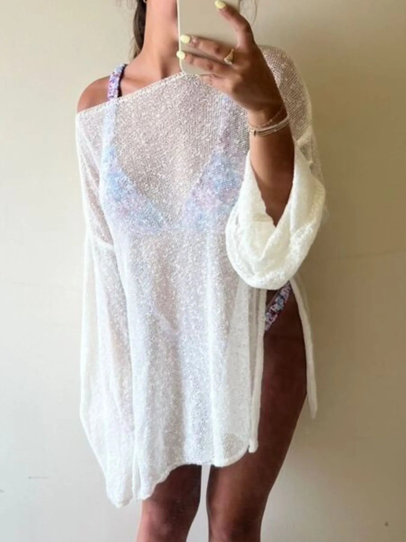 Side Slit Bell Sleeves Cover-Up - Fashorio