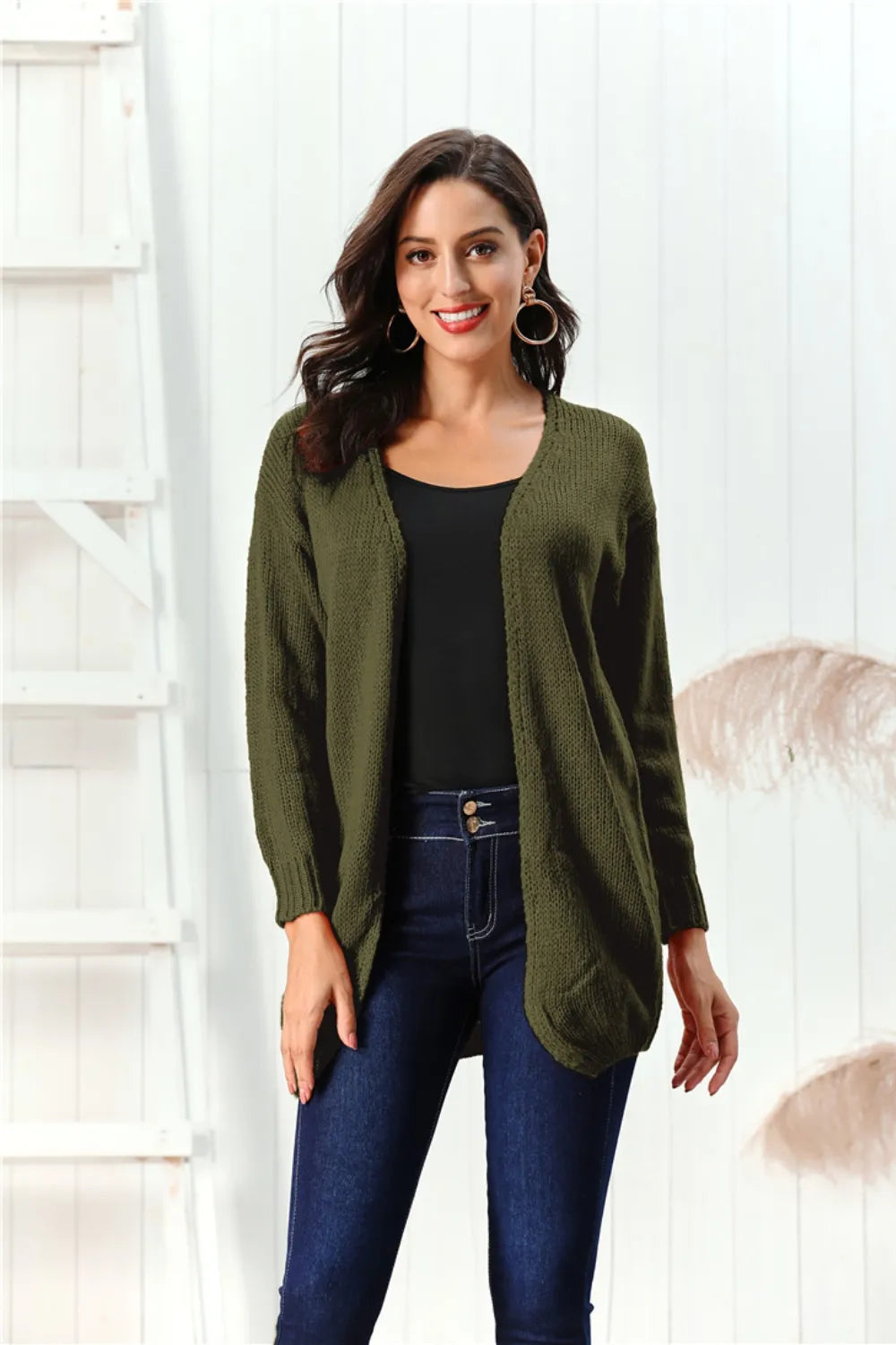 Open Front Long Sleeve Cardigan - Fashorio