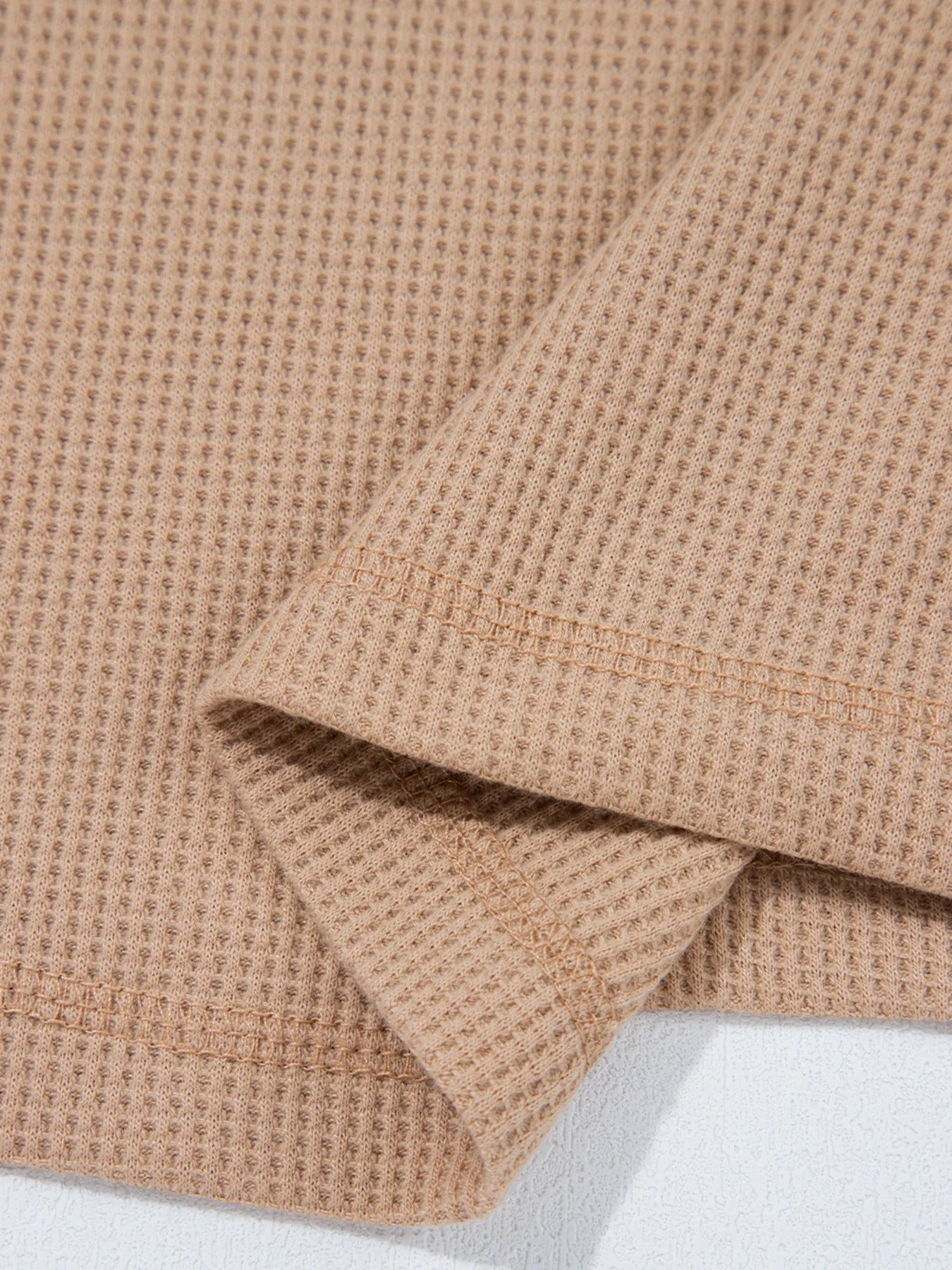 Waffle Textured Tunic Henley Top with Slits - Fashorio