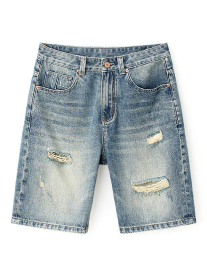 Men's Distressed Wide Leg Denim Shorts - Fashorio