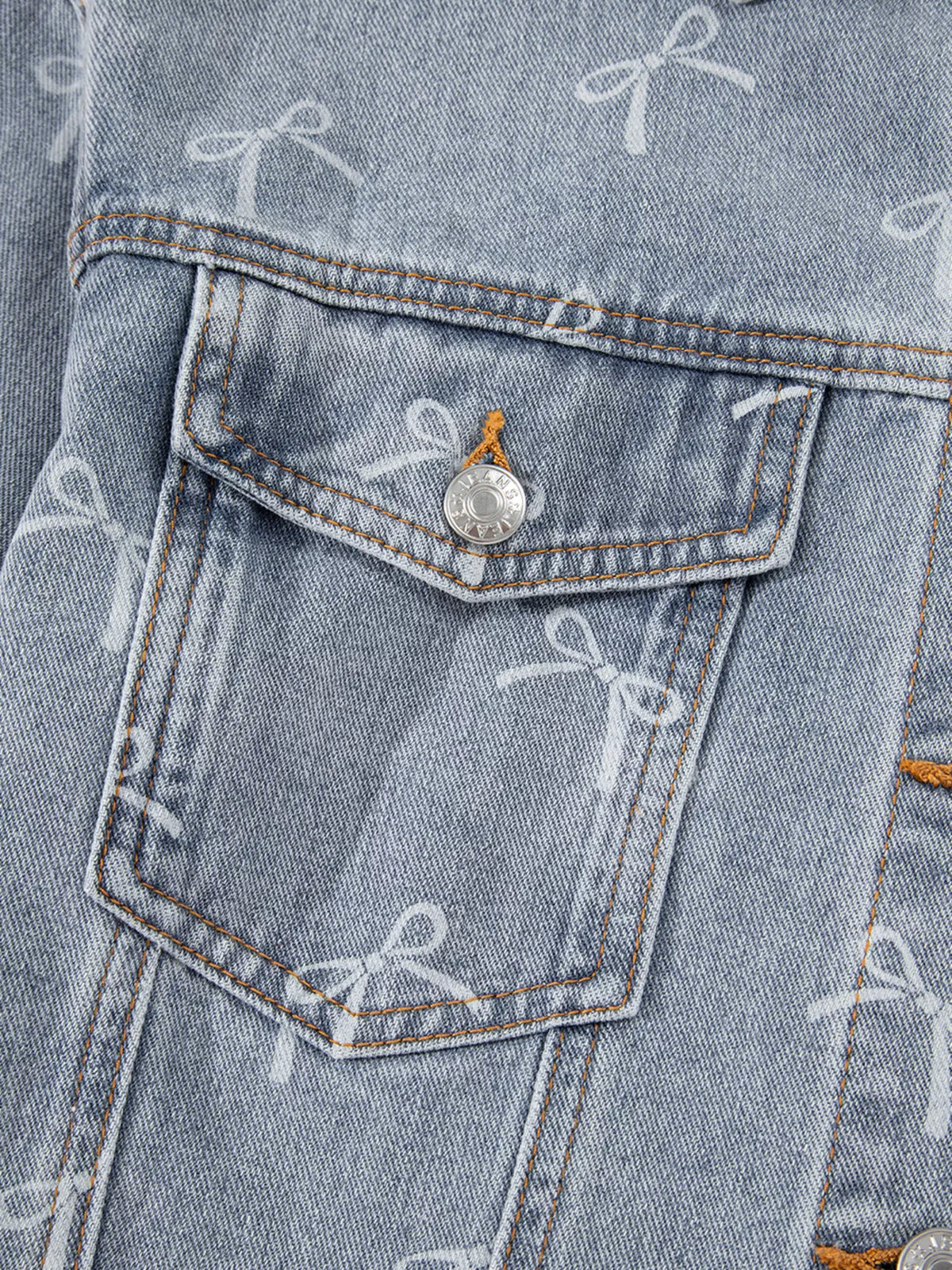 Bow Print Raw Hem Denim Jacket in Light Wash view 9