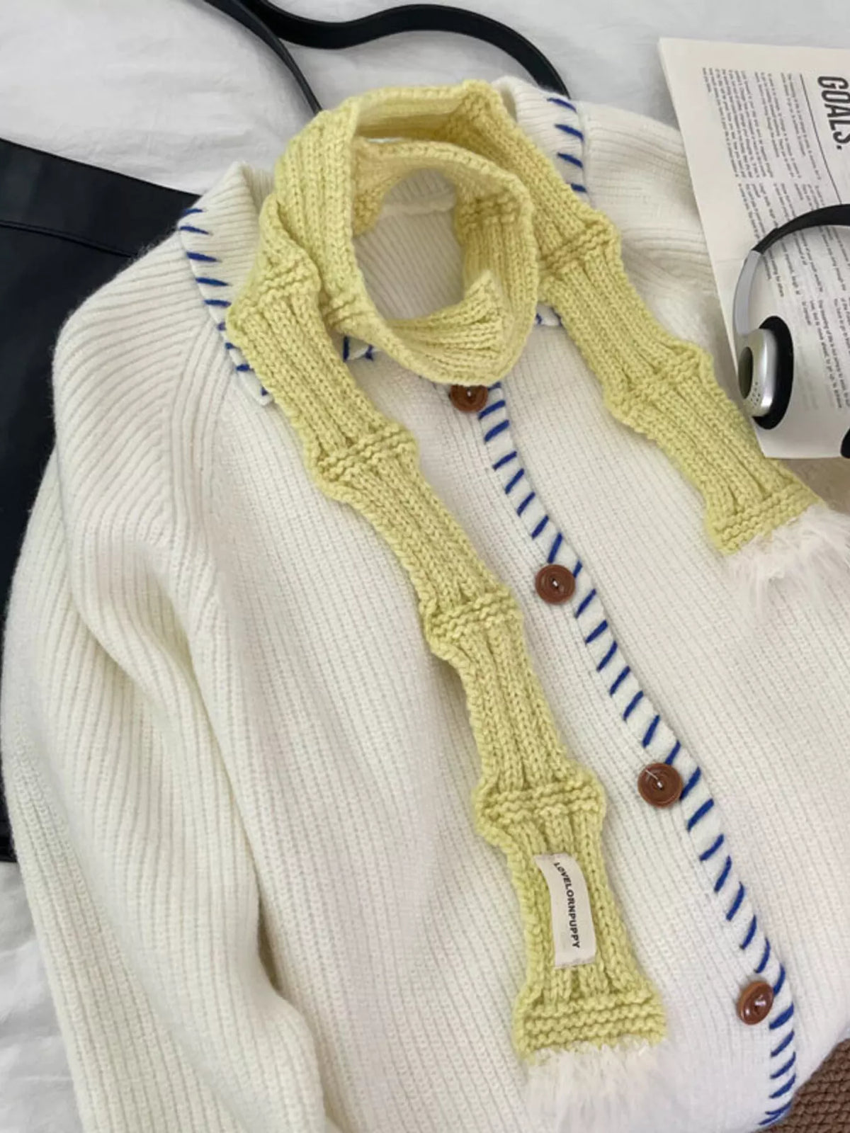 Plush trim scarf edge close up
