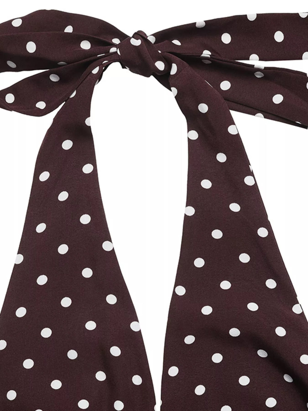 brown polka dot halter neck maxi dress fabric detail
