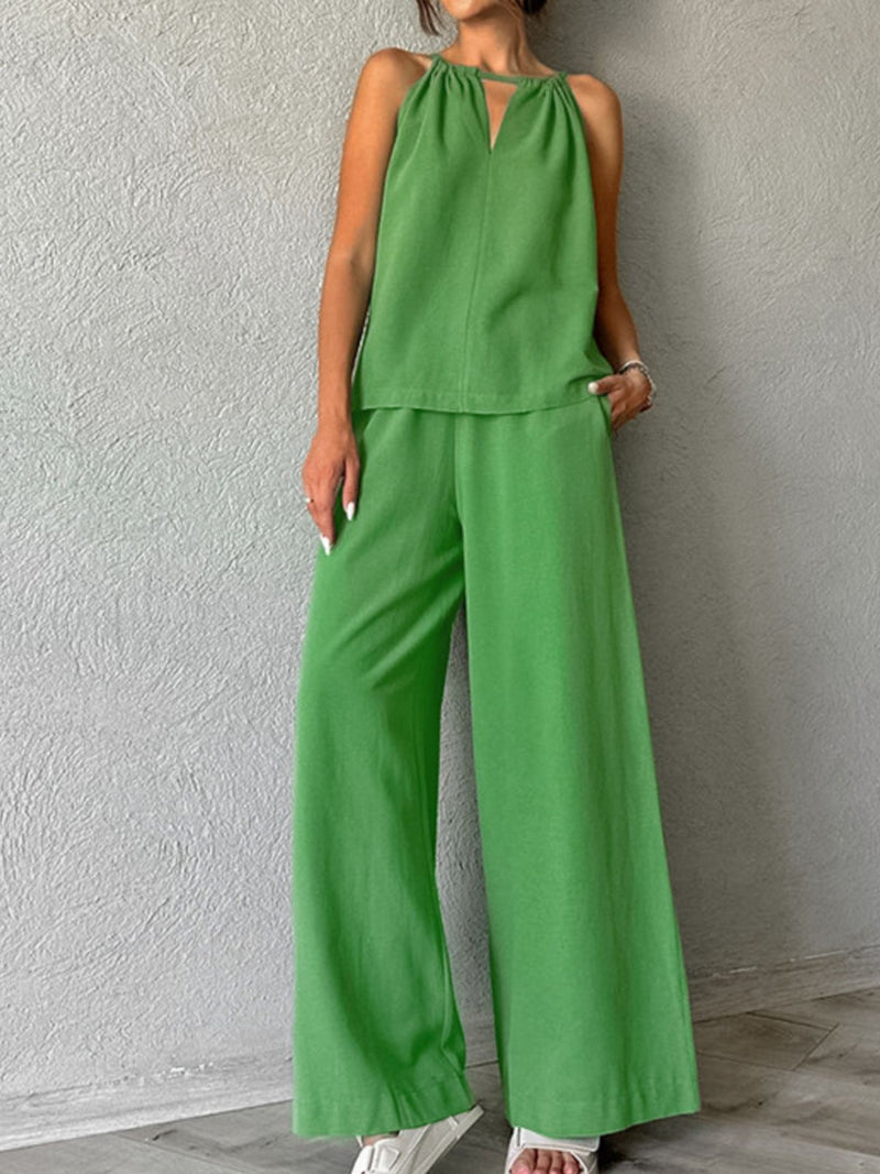 Cutout tank and wide leg pants set front view