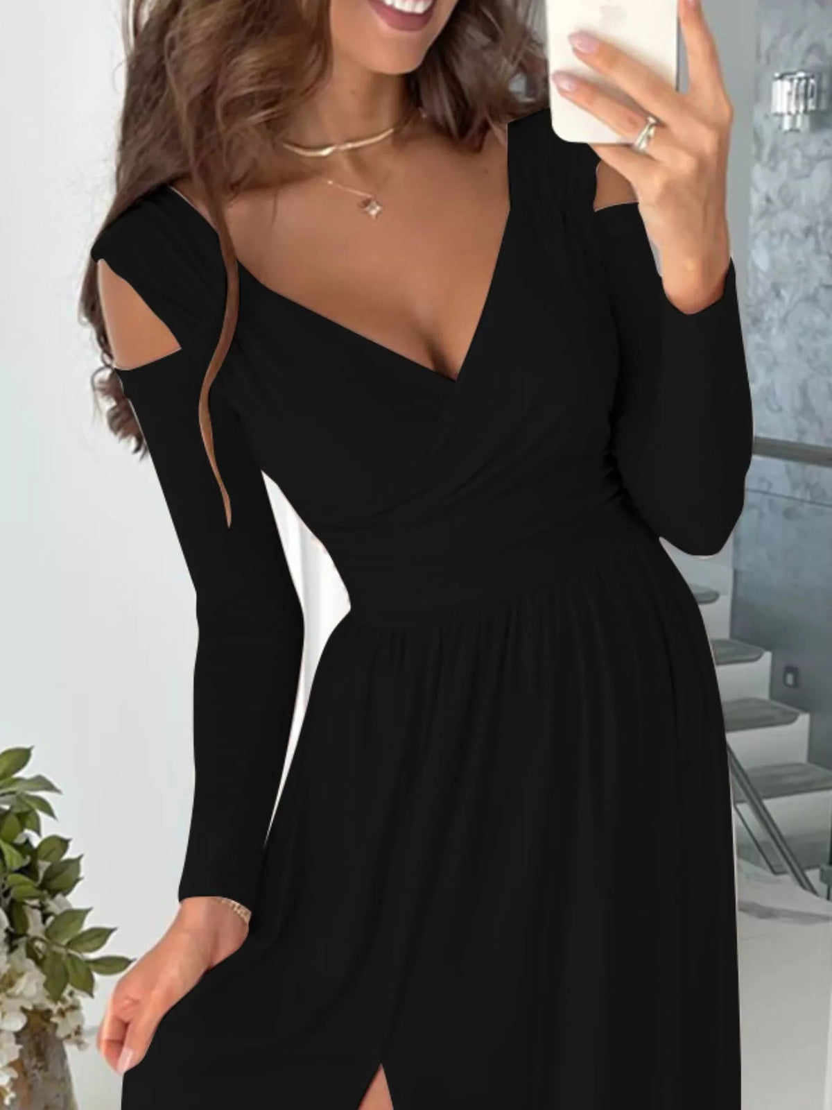 Slit surplice cold shoulder maxi dress view 14