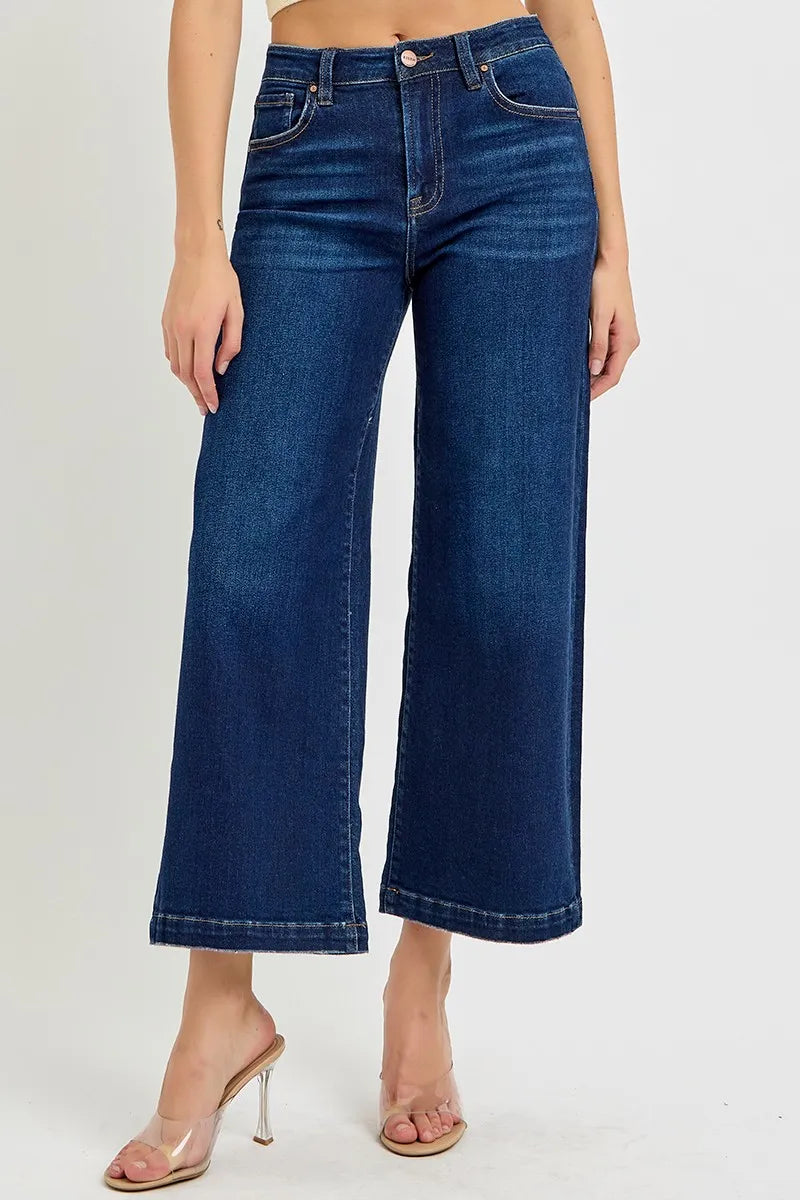 RISEN High Rise Crop Wide Jeans - Fashorio