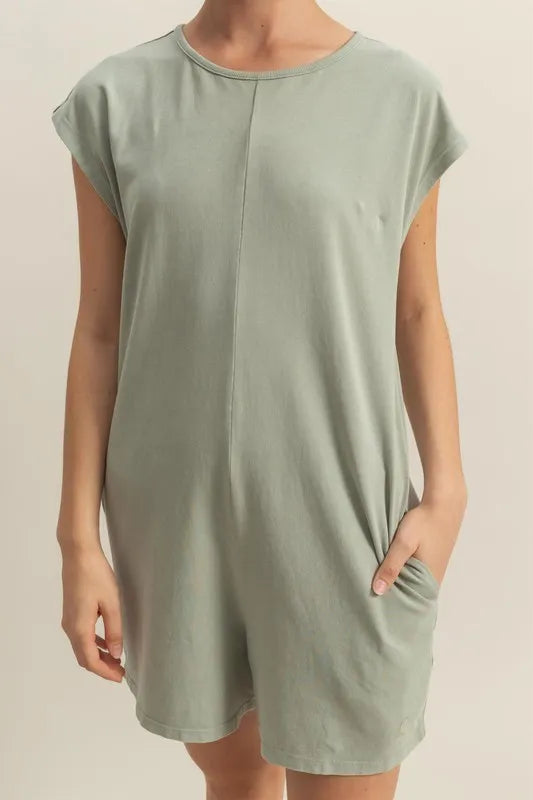 Round Neck Cap Sleeve Relaxed Fit Breezy Romper detail