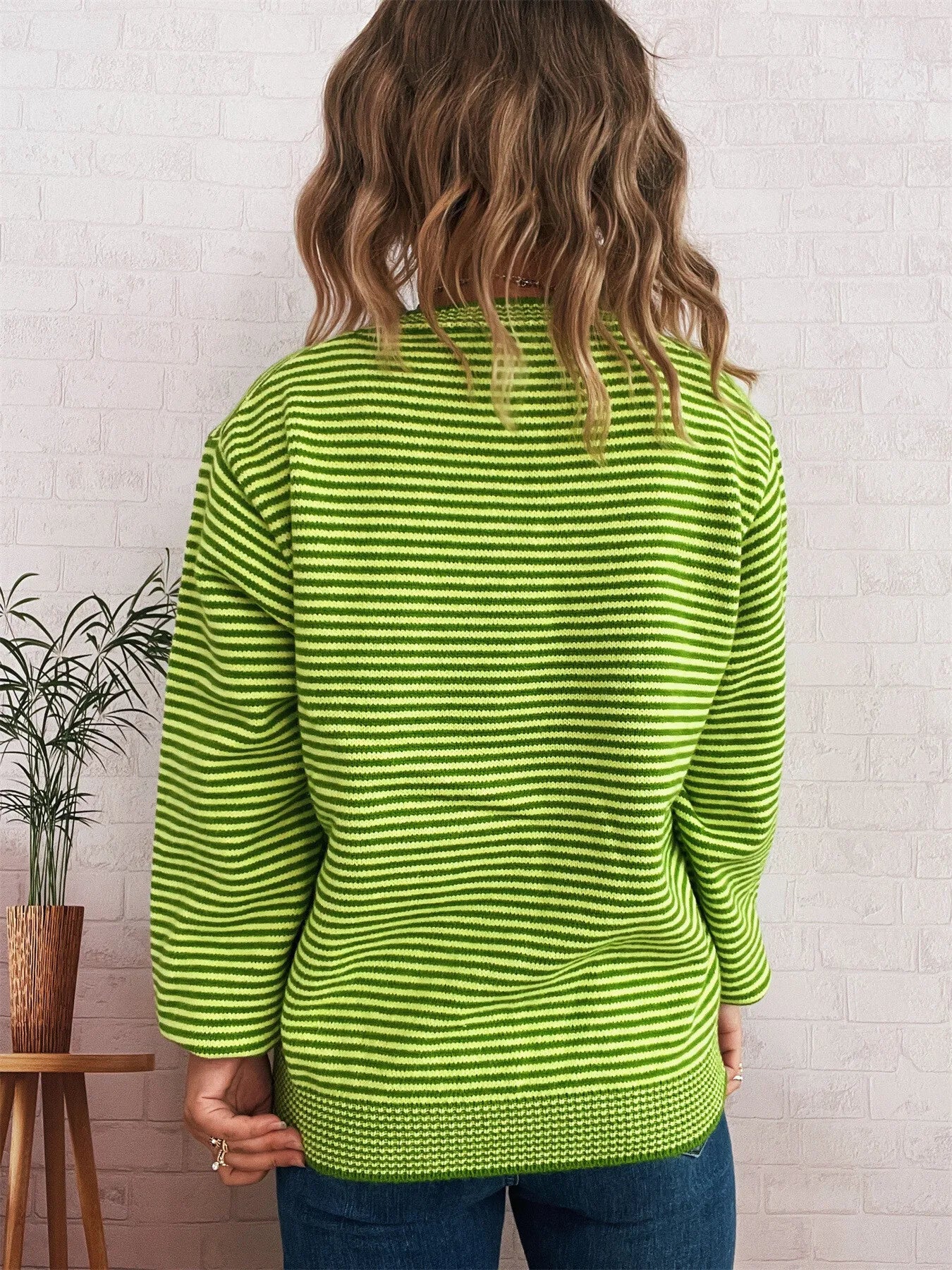 Striped Button Up Long Sleeve Cardigan - Fashorio