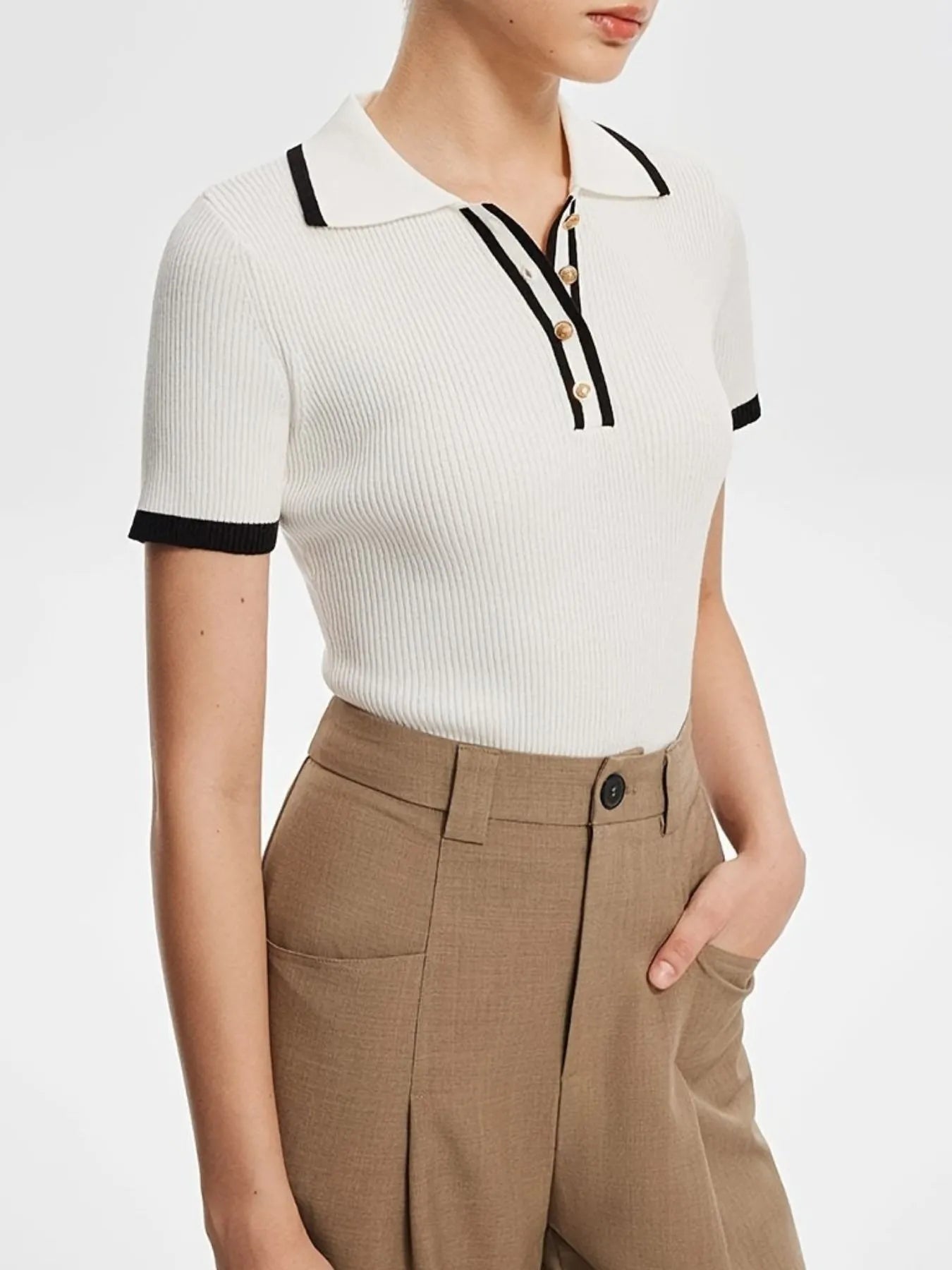 Contrast Trim Button Detail Polo - Fashorio