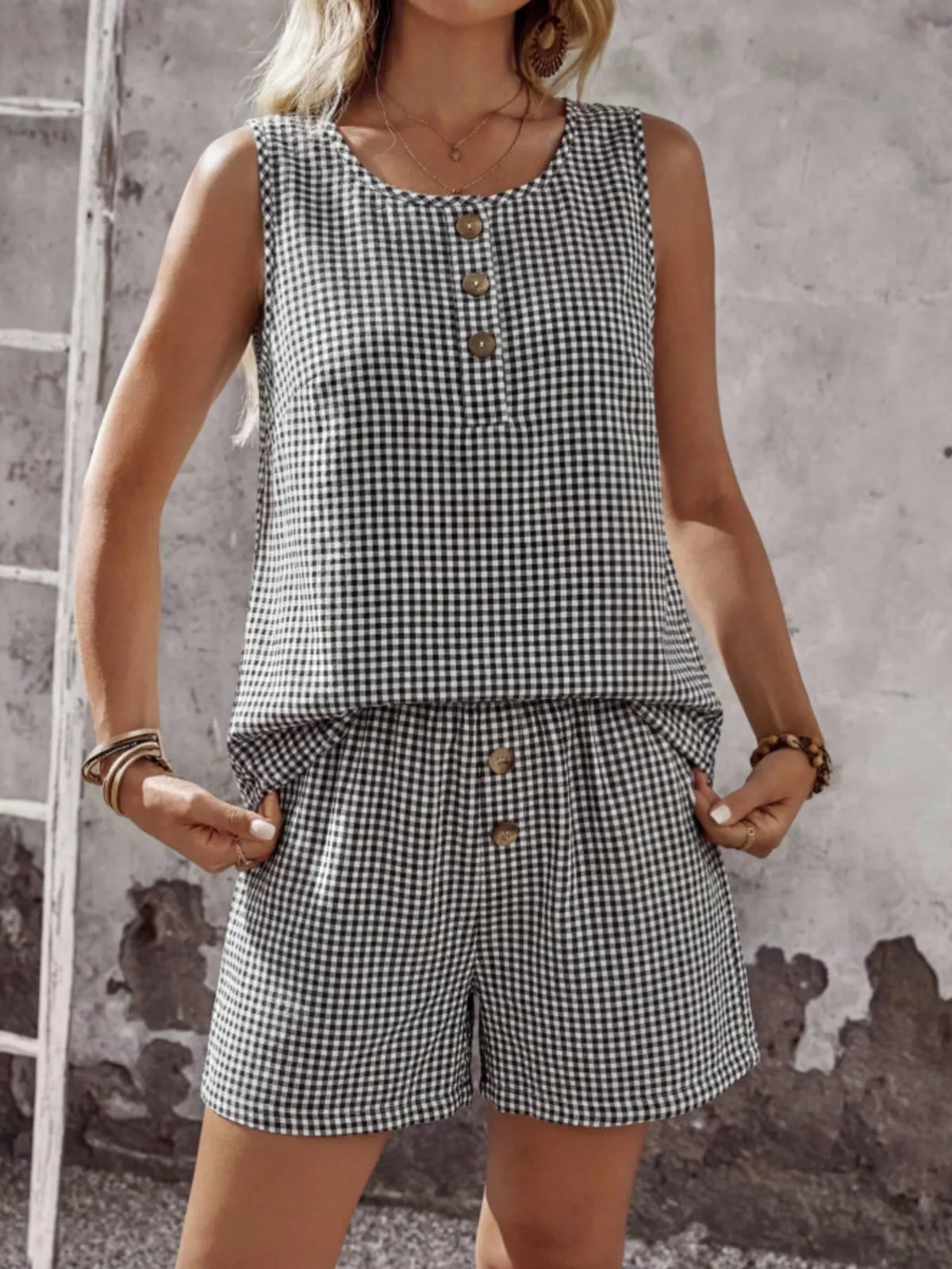 Gingham check top and matching shorts coordinated set