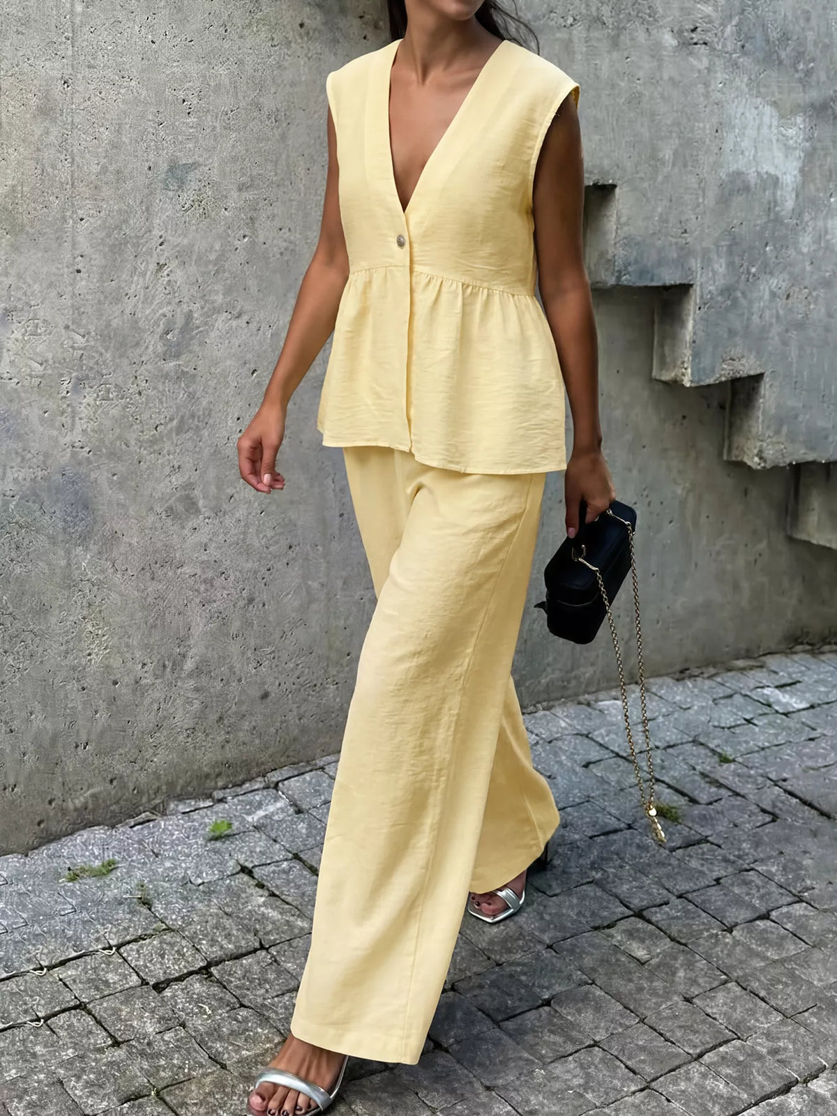 Yellow sleeveless top and matching pants full outfit