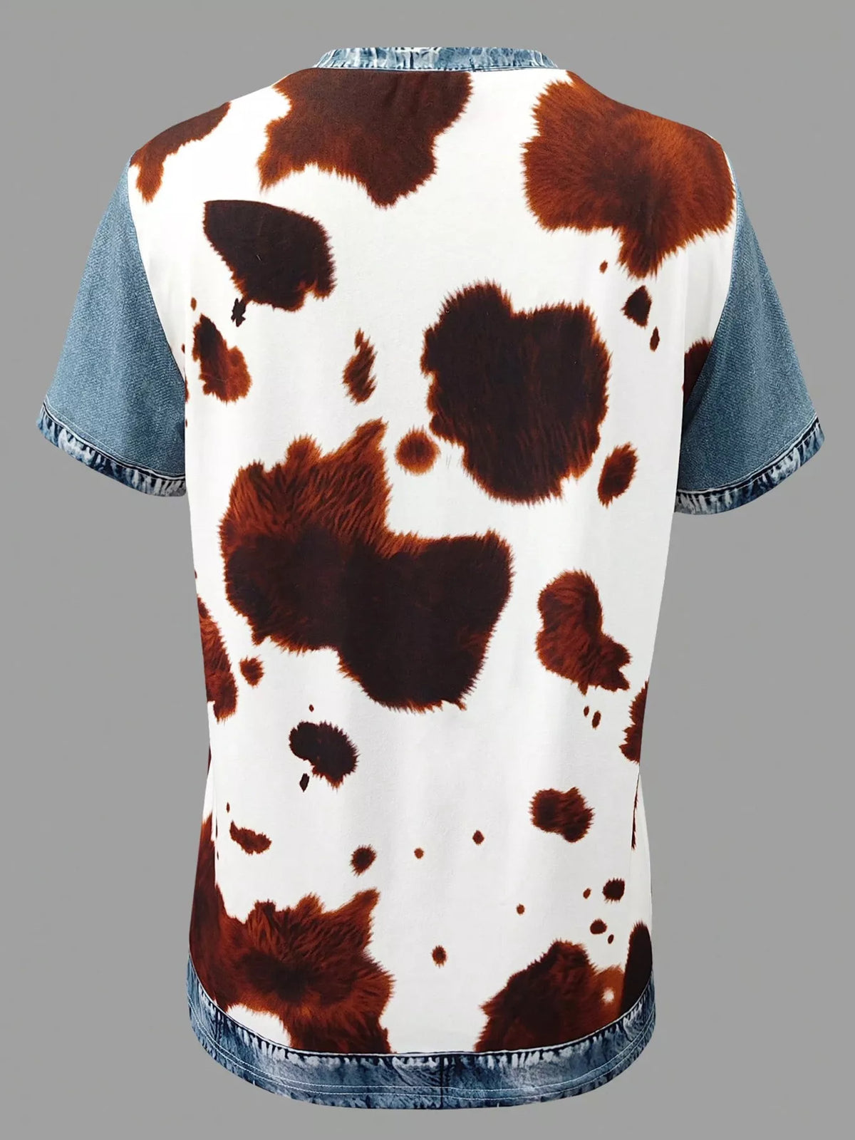 Patchwork blouse shown in a pale blue colorway