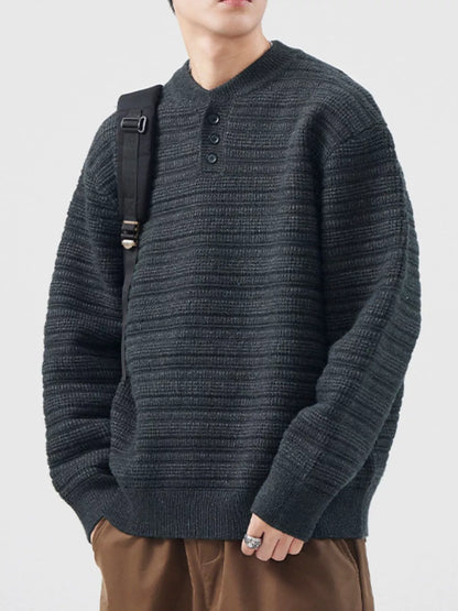 Men's Plus Size Button Detail Long Sleeve Sweater - Fashorio