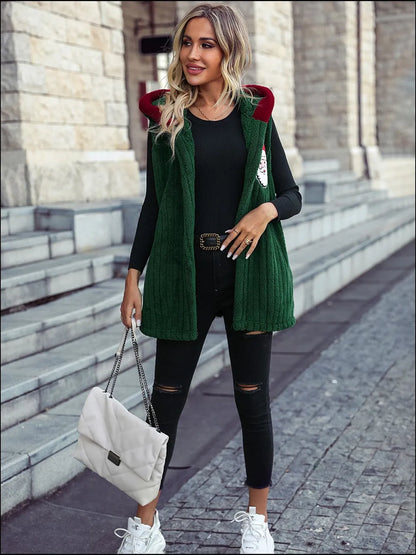 Santa Open Front Hooded Vest Coat - Fashorio