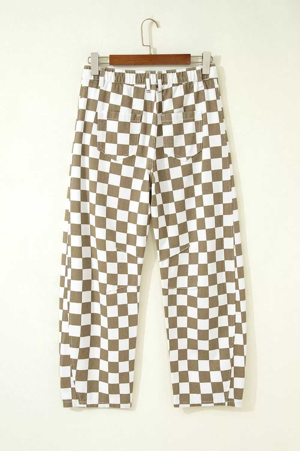 Checkered print denim fabric close up