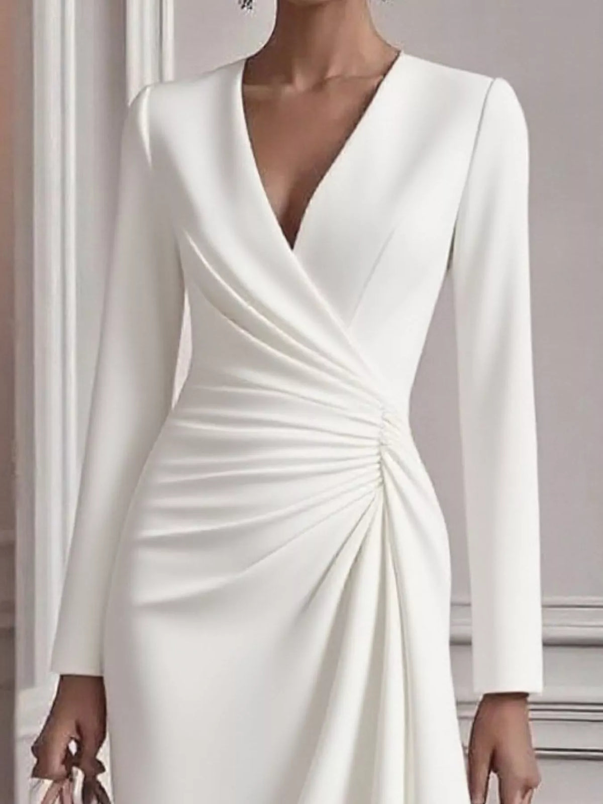 Ruched Surplice Long Sleeve Dress styled look