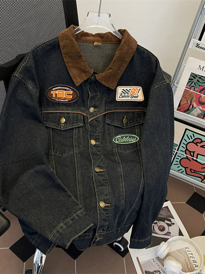 Men's Plus Size Corduroy Collar Button Up Denim Jacket - Fashorio