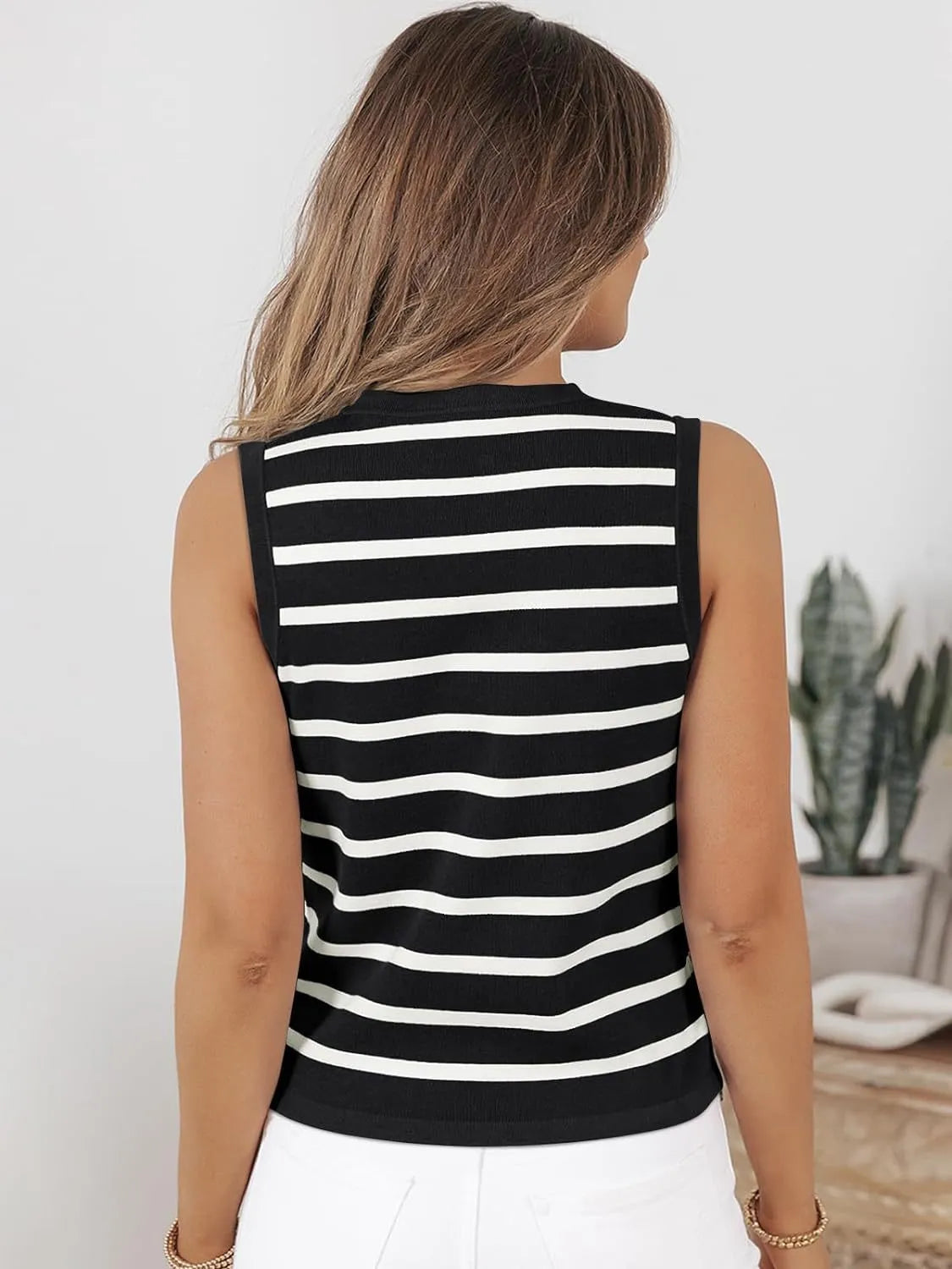 Striped Button-Front Sweater Vest - Fashorio