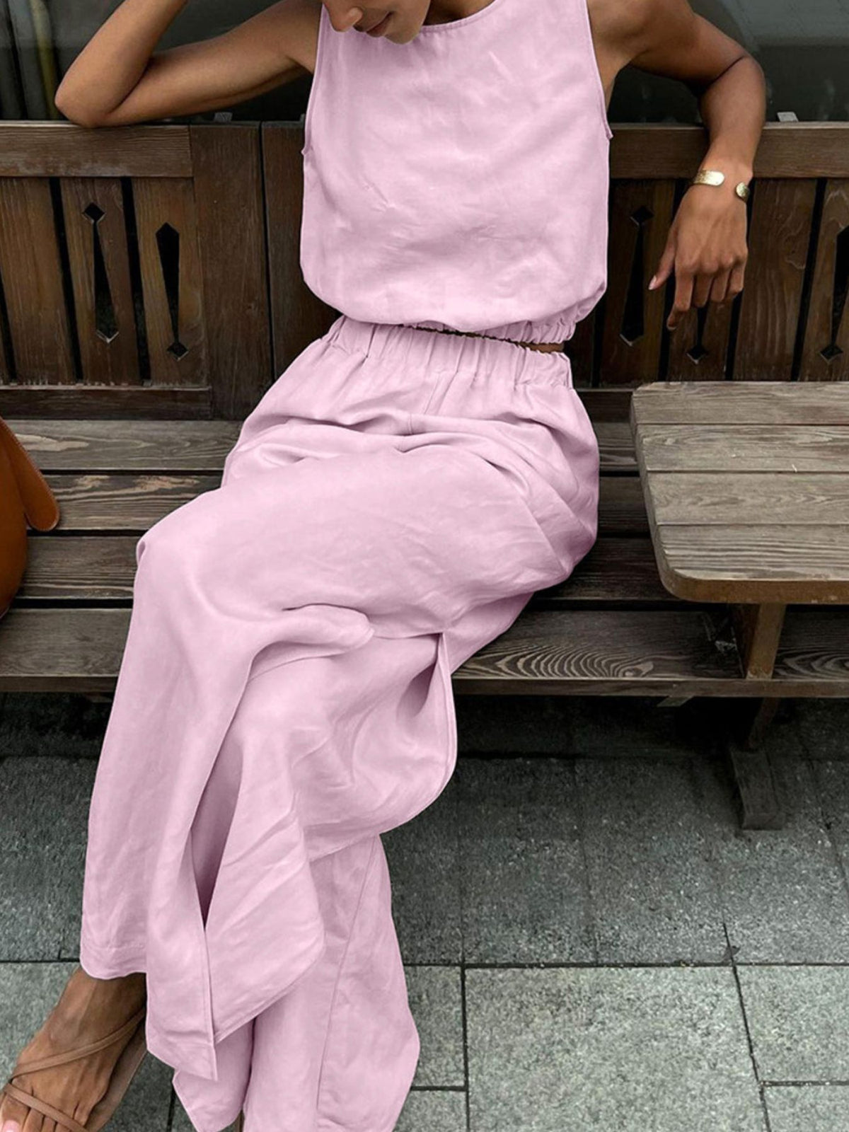 Crop top and slit pants set full look