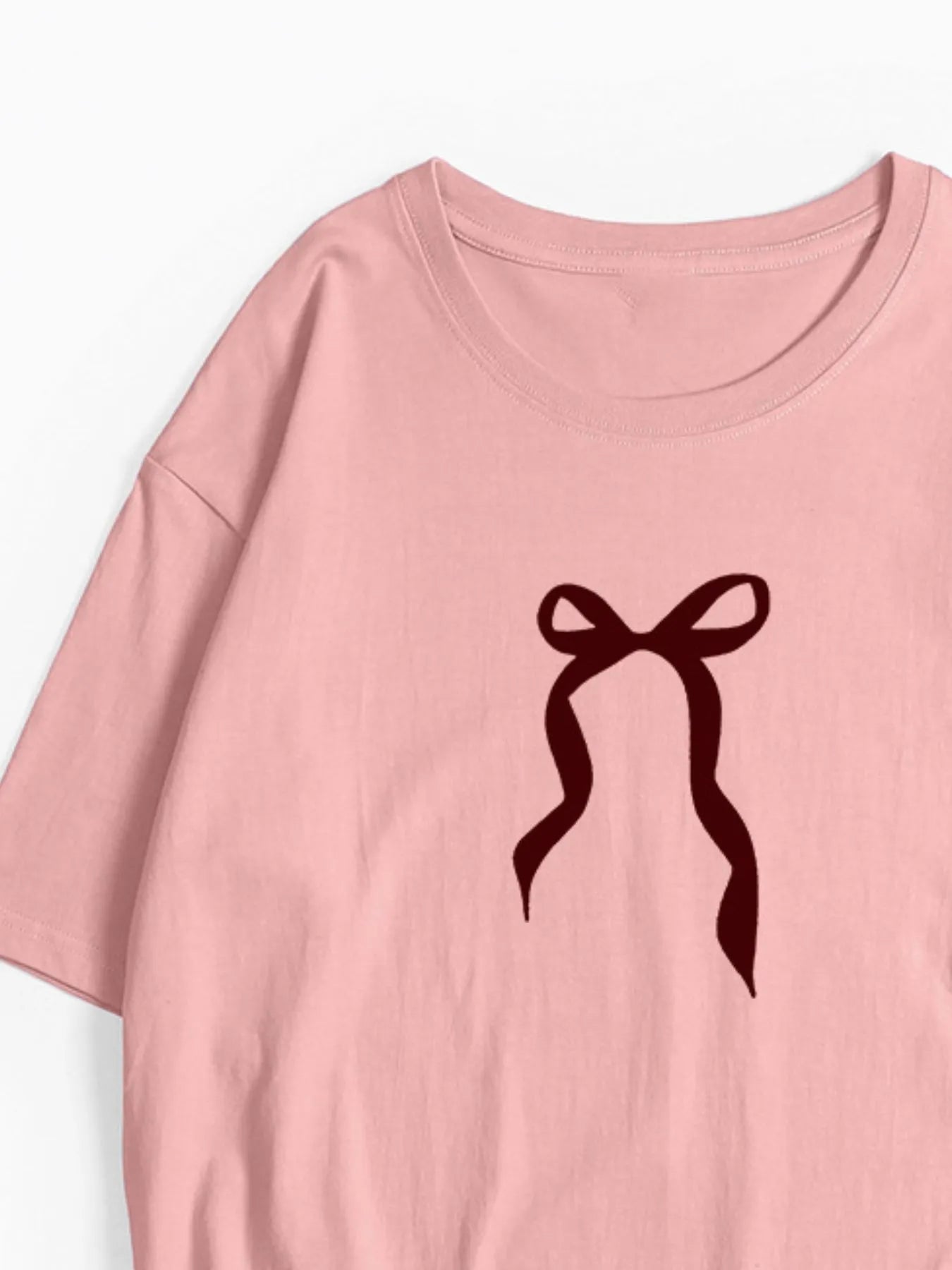 Plus Size Bow Round Neck Short Sleeve T-Shirt - Fashorio