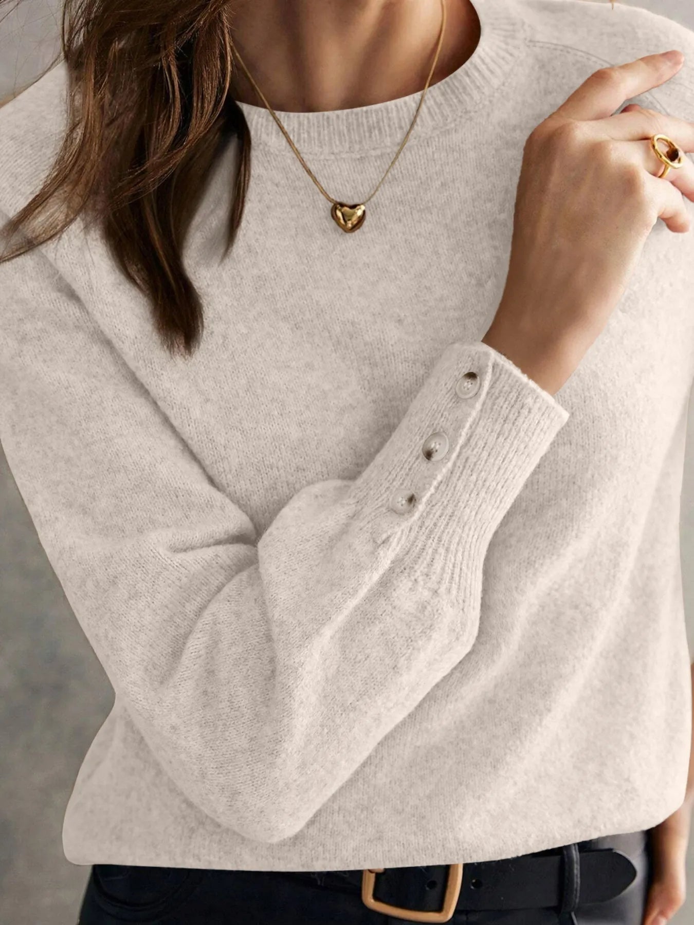 Crew Neck Long Sleeve Sweater - Fashorio