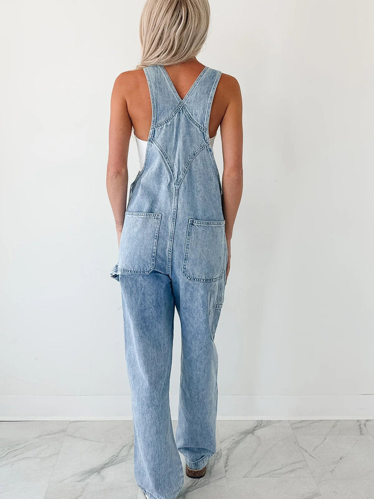 Wide strap overalls shoulder detail