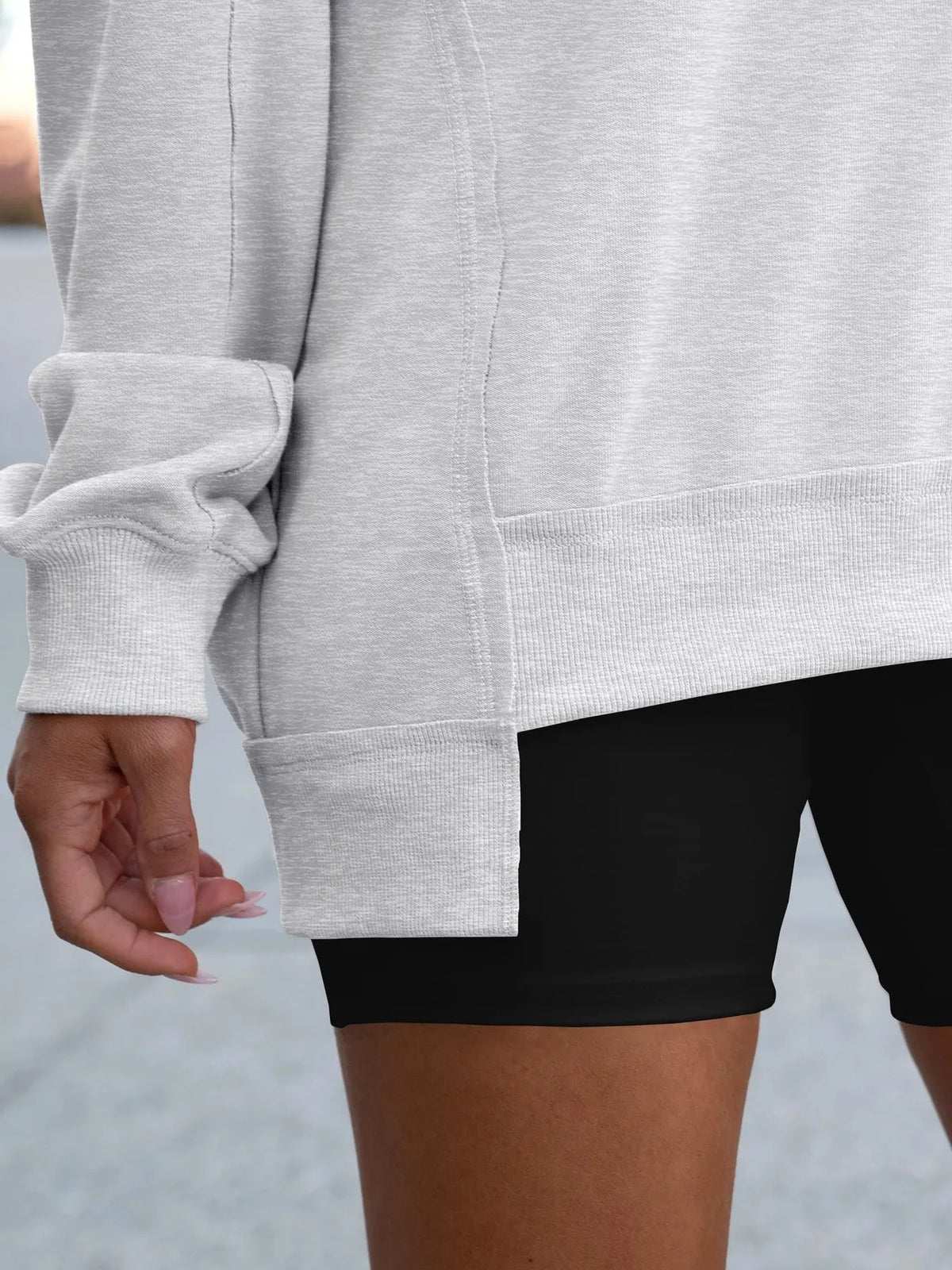 Notched Long Sleeve Oversized Sweatshirt, view 19